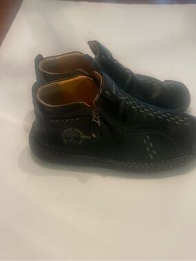 Men's Black Zip Casual Leather Ankle Boots